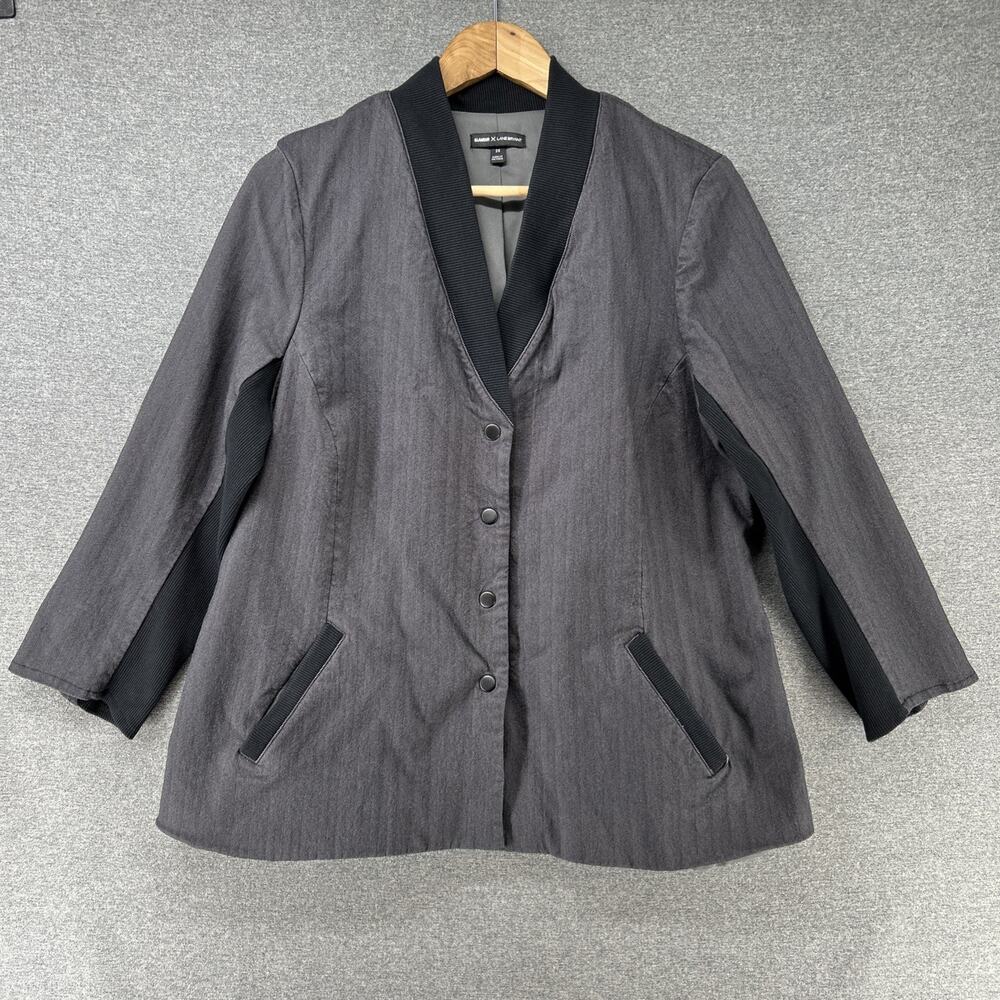 Lane Bryant Glamour Blazer Jacket Womens 20 Gray Peplum Tuxedo Collar Career Top